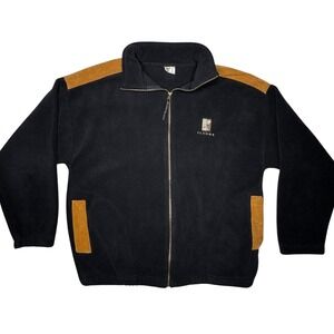 Polar Graphics Sedona Black Fleece Jacket XL Made in USA Full Zip Suede Trim VTG